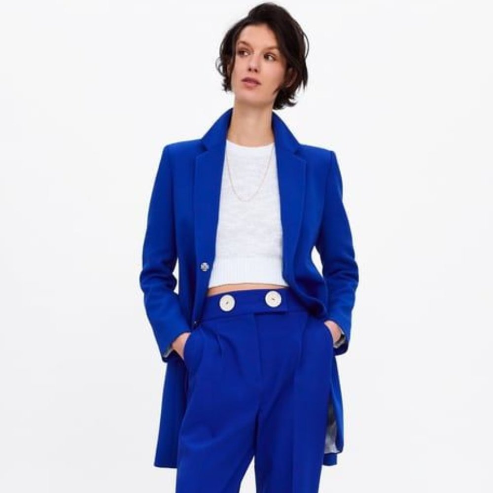 ZARA WOMAN LAPEL COLLAR FROCK COAT BLAZER BLUE